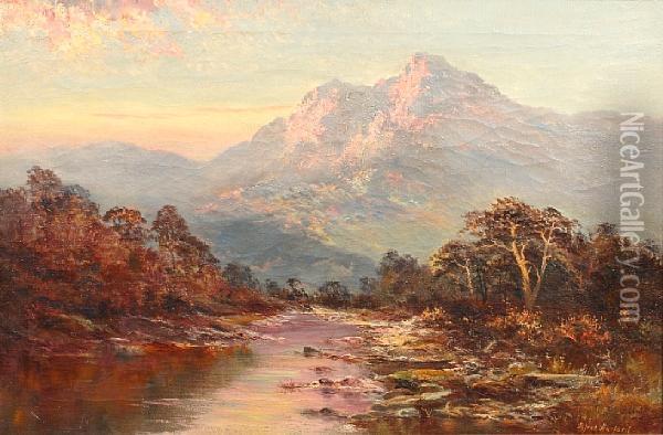 Sunset Highland River Landscape Oil Painting - Alfred Harford