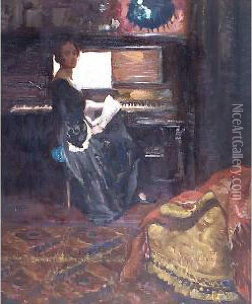 Serata Al Pianoforte Oil Painting - Gino F. Parin