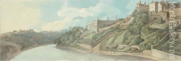 Durham With A View Of The Castle Oil Painting - Francis Towne