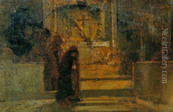 Alla Fine Della Messa Oil Painting - Mose di Giosue Bianchi
