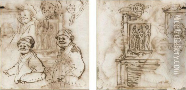 Double-sided Sheet With A Caricature Of An Artist And Studiesfor A Chimney-piece In Villa Albani Oil Painting - Carlo Marchioni
