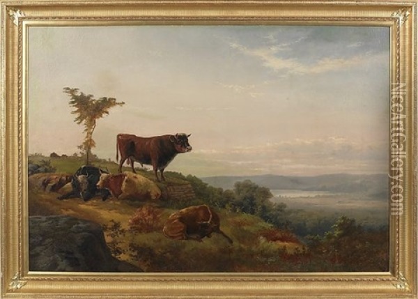 Landscape With Cows Oil Painting - Francis Daniel Devlan