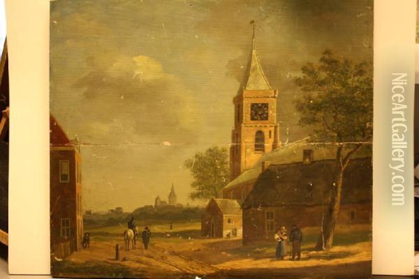 Figuren Op Een Dorpsplein Met Kerk En Herberg Oil Painting - Johannes, Hari Jr.