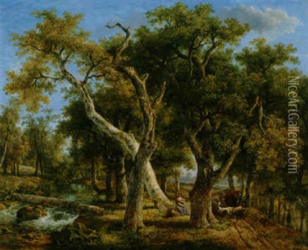 Waldlandschaft Mit Hirtin Oil Painting - Jean-Louis Demarne