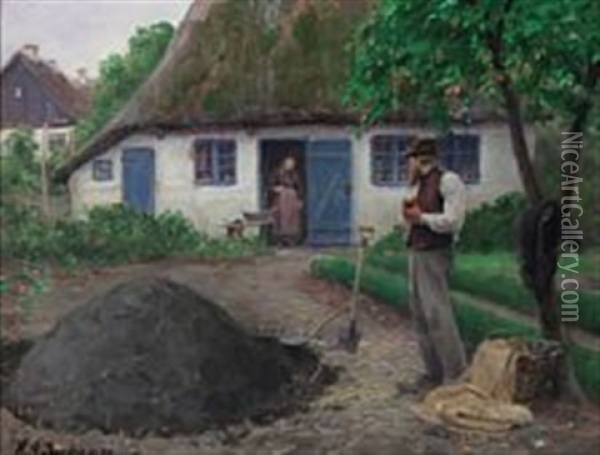 A Crofter Working In The Garden Oil Painting - Hans Andersen Brendekilde