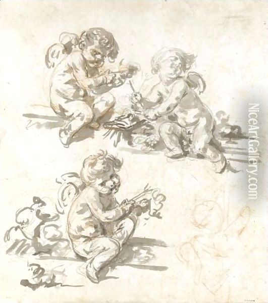 Three Studies Of Putti Oil Painting - Jean Baptiste Greuze