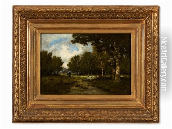 Woman On A Forest Lane Oil Painting - Leon Richet