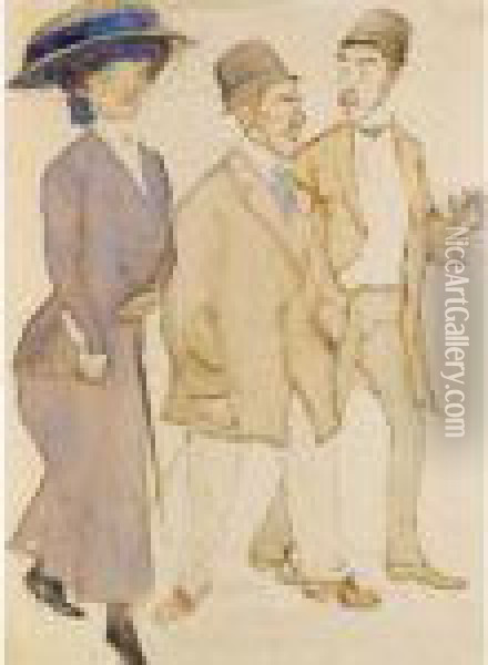 An Elegant Lady With Two Gentlemen Oil Painting - Leo Gestel