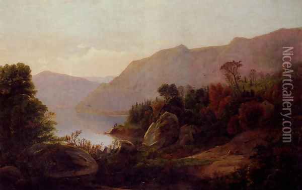 A Mountainous Lake Landscape Oil Painting - William Trost Richards
