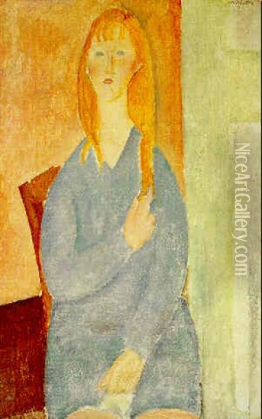 Fillette Blonde En Bleu Oil Painting - Amedeo Modigliani