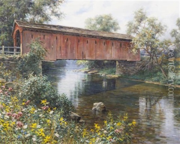 Old Covered Bridge, Vermont Oil Painting - Louis Aston Knight