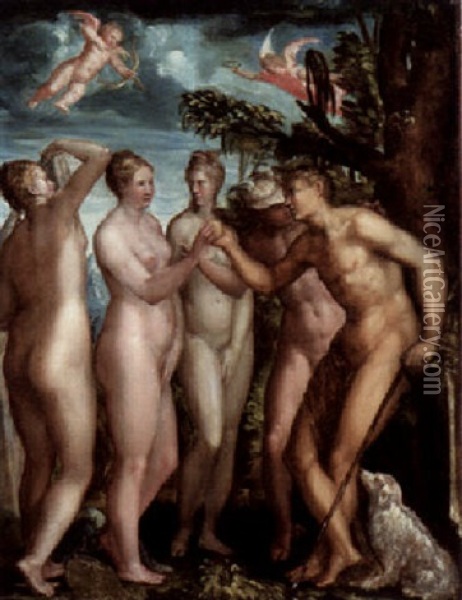 The Judgement Of Paris Oil Painting - Jacopo Bertoia