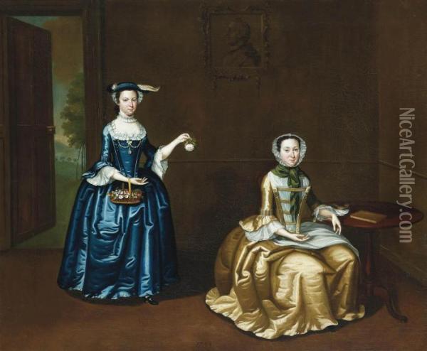 Two Ladies In An Interior Oil Painting - Arthur Devis