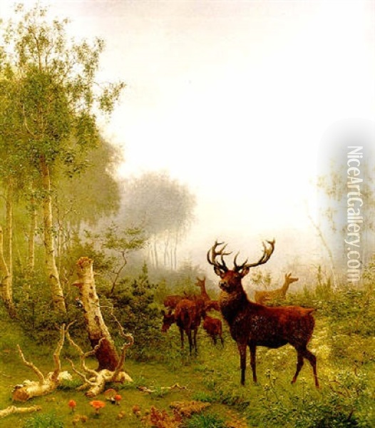 Deer In A Wood Oil Painting - Carl Henrik Bogh