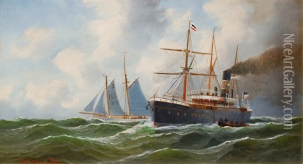 Steam-ship Sultan And Elbe No. 3 Oil Painting - Alfred Serenius Jensen