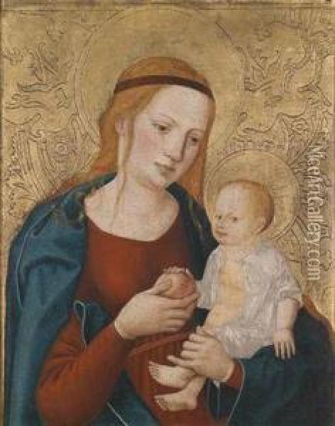The Virgin With The Christ Child On An Engraved And Punched Gilt Ground Oil Painting - Barholome Zeitblom