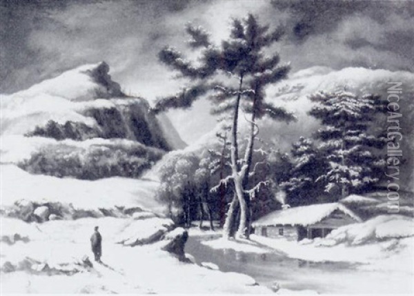 Solitary Figure In A Winter Landscape Oil Painting - Edward Herbert Barnard