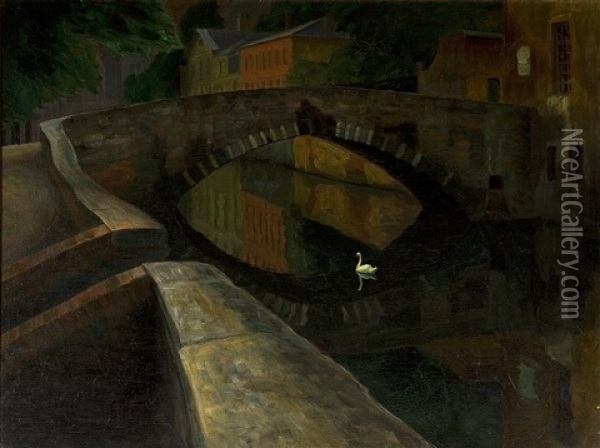 Kanal I Brygge, (pont De L'hydromel Fran Quai Vert) Oil Painting - Anders Trulson