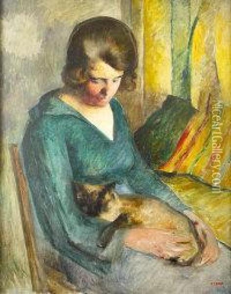 Femme Assise Avec Chat Sur Ses Genoux Oil Painting - Roderic O'Conor