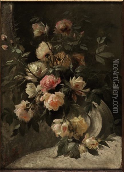 Rose Rosa E Rose Tea Oil Painting - Giacinto Bo