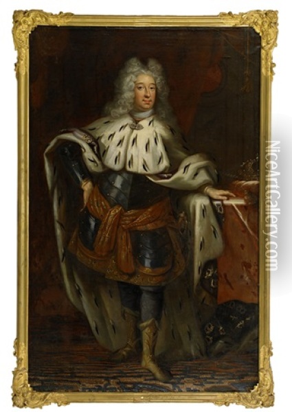 Portratt Av Fredrik I (1676-1751), Konung Av Sverige Oil Painting - Georg Engelhardt Schroeder