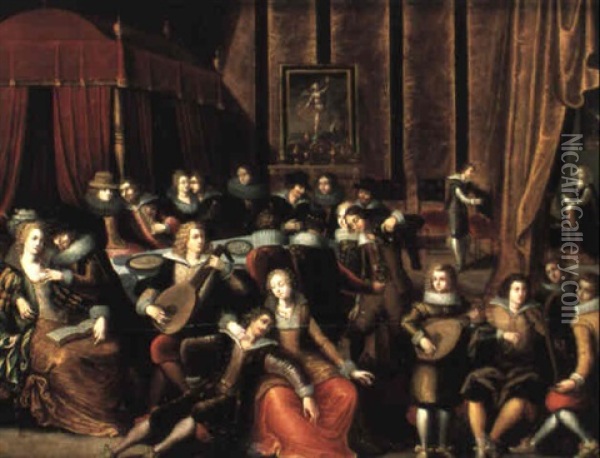 Elegant Feast In An Interior Oil Painting - Louis de Caullery