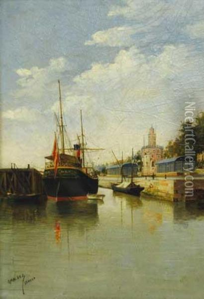 Vista De Puerto Oil Painting - Adolfo Giraldez Y Penalver