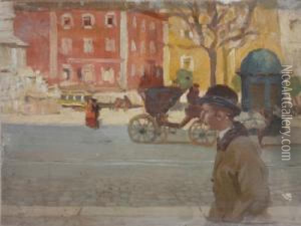 French Street. Oil Painting - Norman Garstin