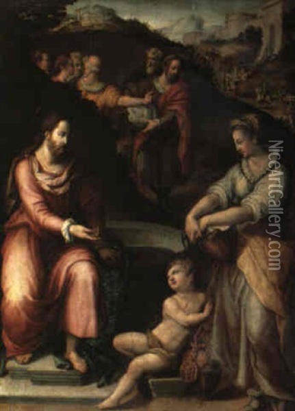 Christ And The Woman Of Samaria At The Well Oil Painting - Alessandro di Cristofano Allori