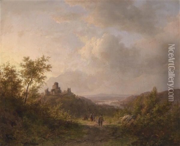 Wanderer In Weiter Landschaft Oil Painting - Johann Bernard Klombeck