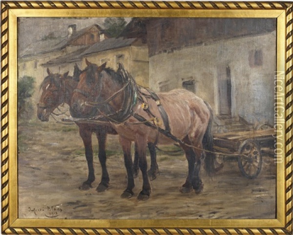 Pferdefuhrwerk Oil Painting - Julius von Blaas