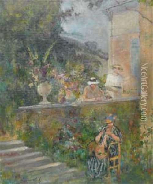 Le Repos En Terrasse Oil Painting - Georges Emile Lebacq