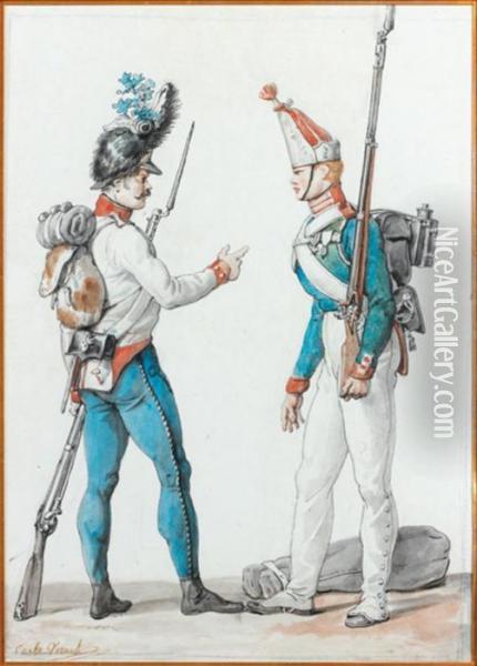 Soldats Russe Et Prussien Discutant Oil Painting - Carle Vernet