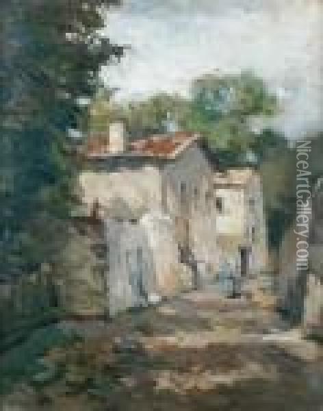 Jeune Femme Dans Une Rue De Village Oil Painting - Albert Lebourg