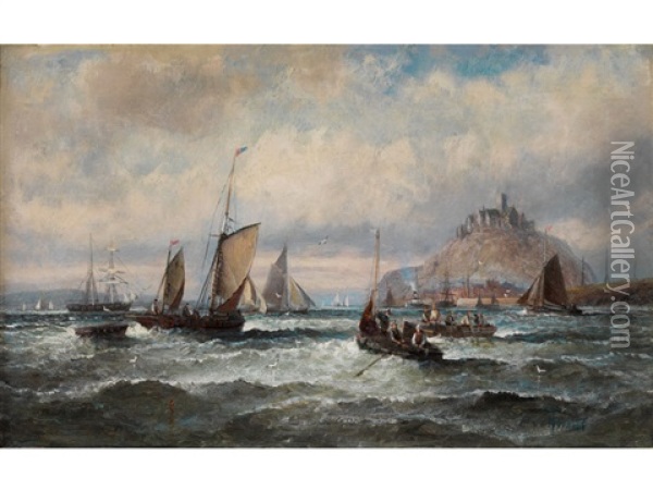 Schiffe Auf Bewegten Wellen Vor Einer Hafenbucht Oil Painting - Charles Thornely