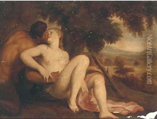A Nymph and a Satyr in a wooded landscape Oil Painting - Adriaen Van Der Werff
