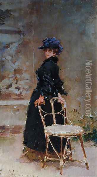 Lady in Interior Oil Painting - Francisco Miralles Galup