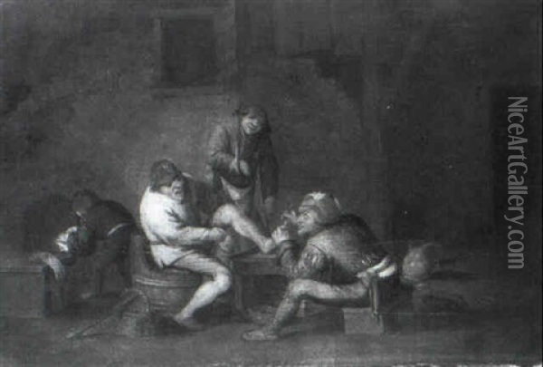 Quack Tending A Peasant's Foot In A Barn Oil Painting - Bartholomeus Molenaer