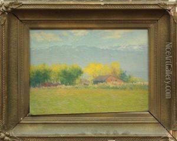House In Field Oil Painting - Lorenzo Palmer Latimer