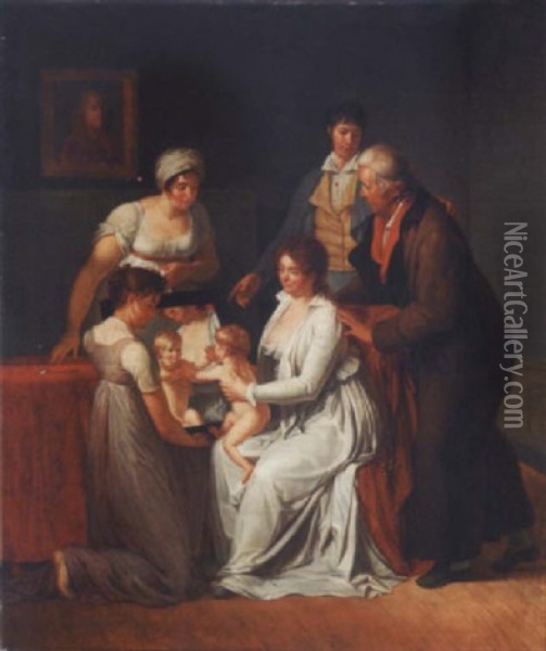 Portrait De La Famillie De L'artiste Oil Painting - Jacques-Augustin-Catherine Pajou