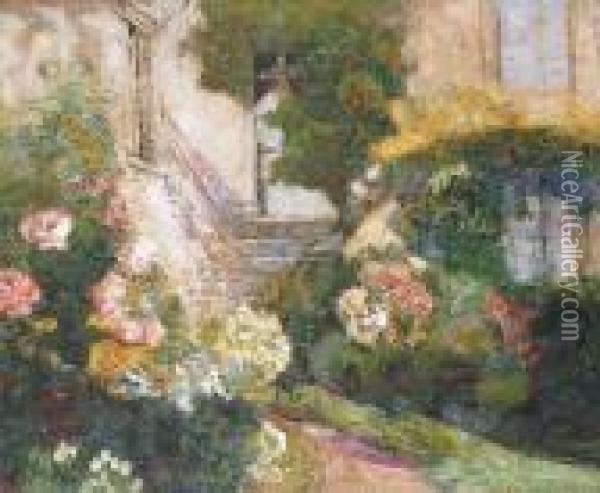 Jardin Fleuri A Saint-amant Tallende Oil Painting - Victor Charreton