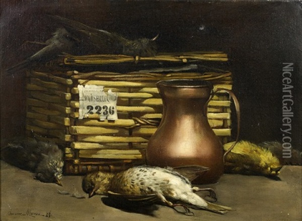 Nature Morte Aux Oiseaux Avec Une Grive Musicienne Et Un Pot En Cuivre Oil Painting - Paul-Charles Chocarne-Moreau