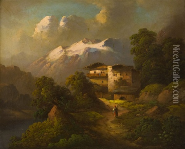 Alpska Krajina Oil Painting - Johann Novopacky