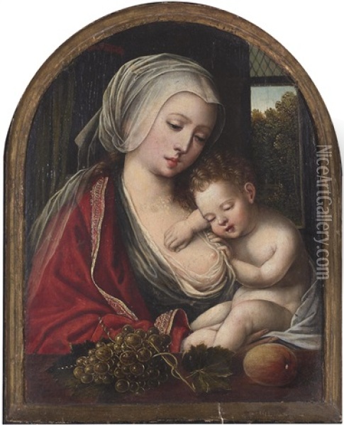 The Virgin And Sleeping Christ Child Oil Painting - Joos Van Cleve