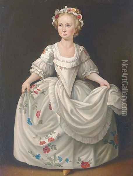Portrait of a girl, full-length, in 18th Century dress Oil Painting - Continental School