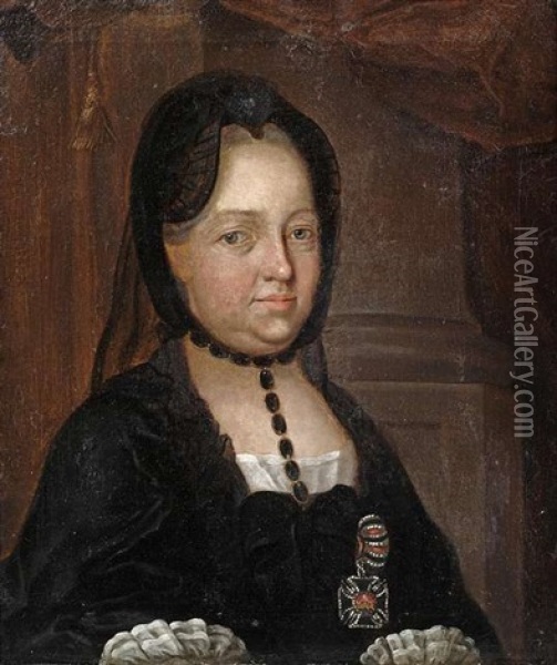 Portrait Der Kaiserin Maria Theresia In Witwentracht (+ Portrait Des Kaisers Joseph Ii. Im Dunkelblauen Gehrock; Pair) Oil Painting - Joseph Hickel