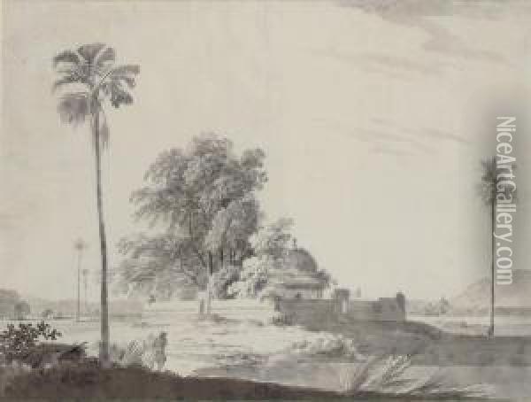The Tomb Of Badhal Khan Near Chaynpore Oil Painting - Thomas Daniell
