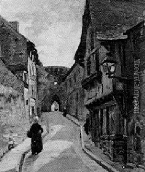Village Street Scene Oil Painting - Henri Alphonse Barnoin