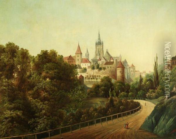 Idealvedute Mit Blick Auf Die Prager Burg Oil Painting - Hugo Ullik