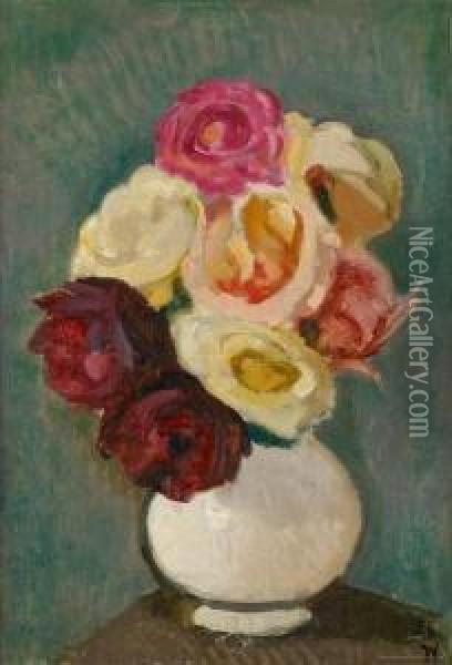Vase Fleuri De Roses Oil Painting - Jean Van Den Eeckhoudt